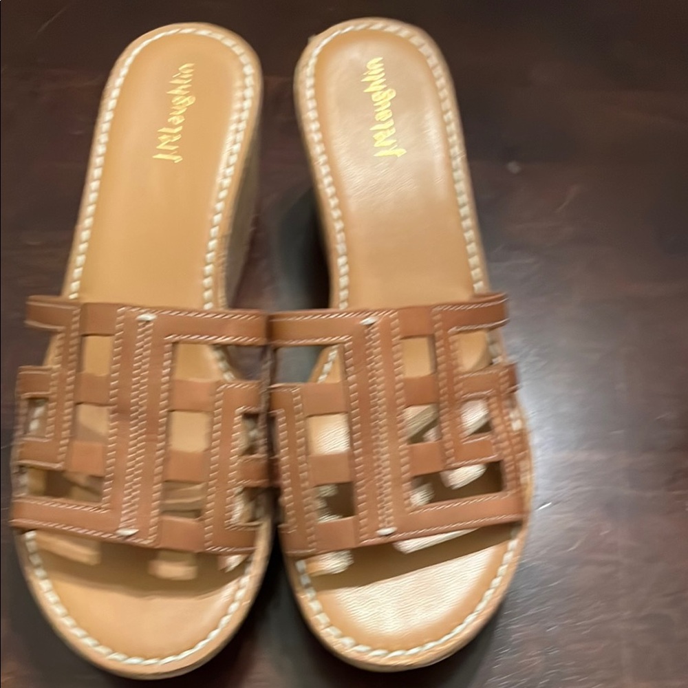 J. McLaughlin Tan Sandals with Woven Leather Design